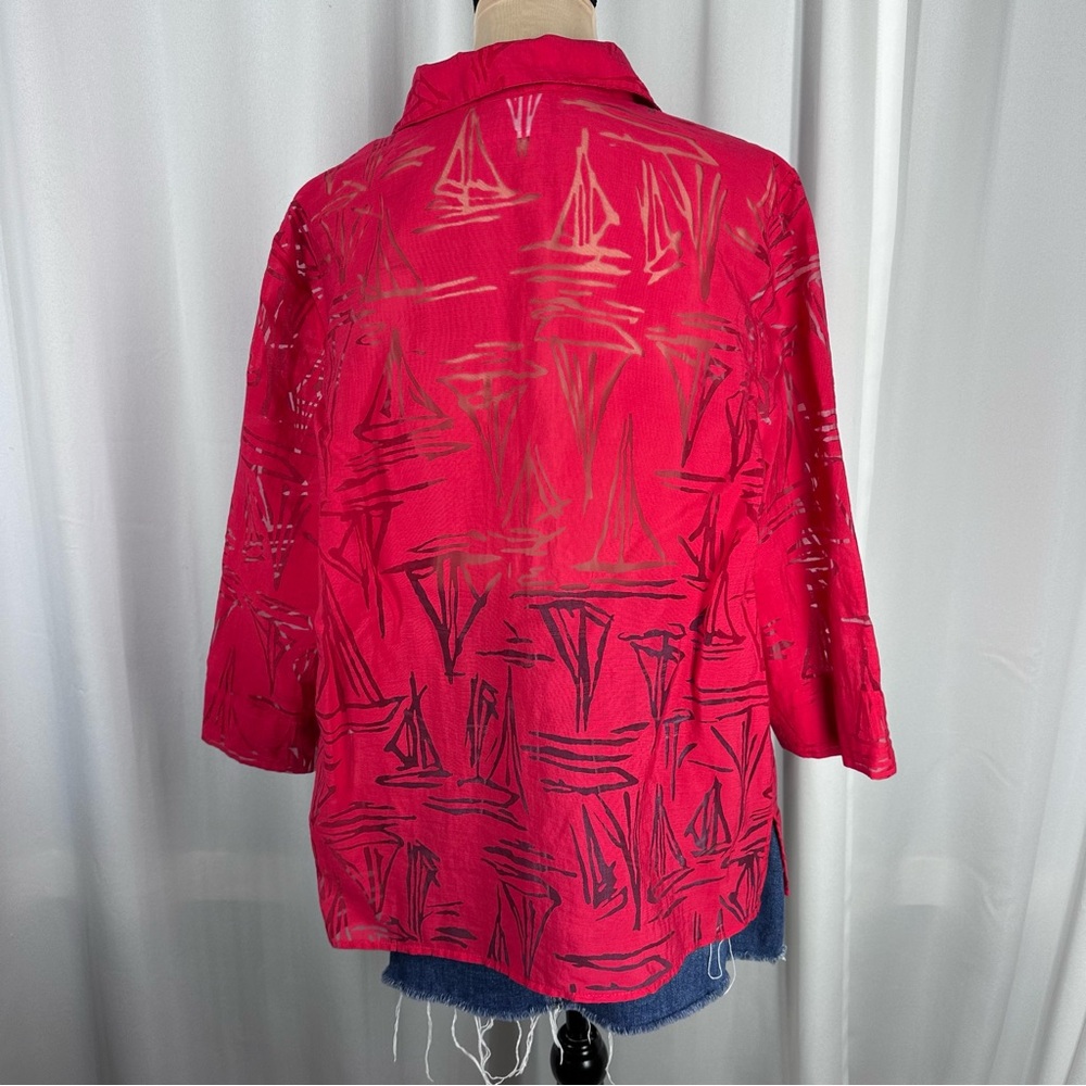 Alfred Dunner Red Burnout Button Top Sz 1X (?) Sailboat Nautical Coastal * READ - Picture 3 of 14
